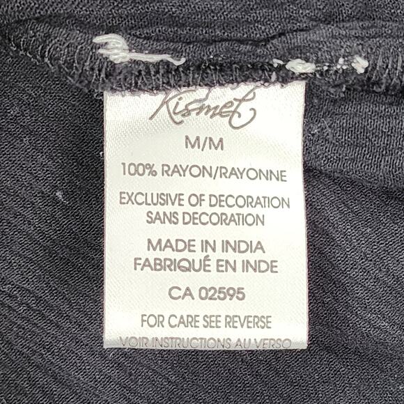 Kismet Top Womens M Black Cream Embroidered Crinkle Gauze Rayon Long Sleeve Boho - Picture 5 of 8